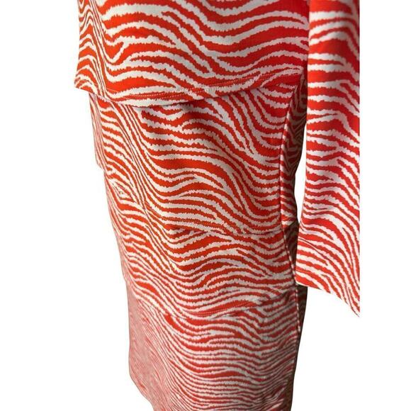 J. McLaughlin Catalina Cloth 3/4 Sleeve Stretch Sheath Dress Medium Orange Tiers - Picture 3 of 7